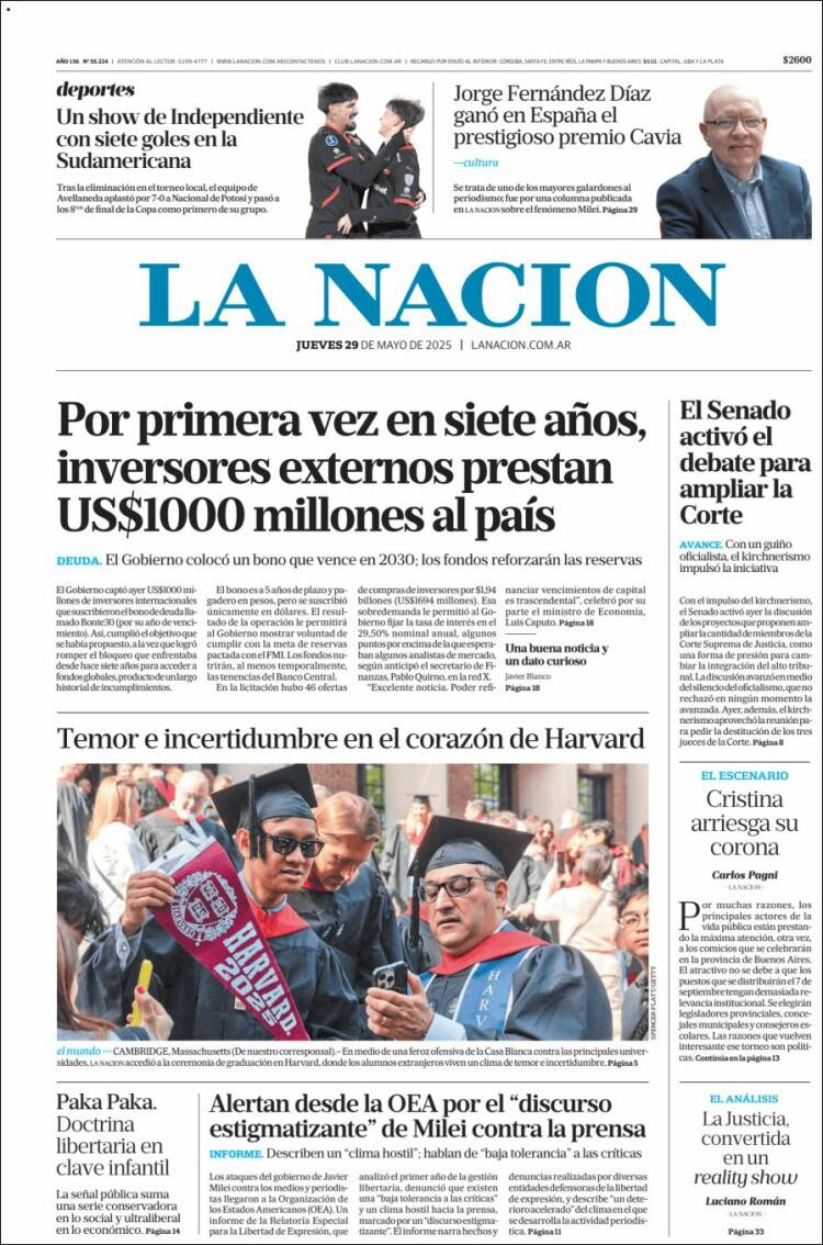 Portada de La Nación (Argentina)