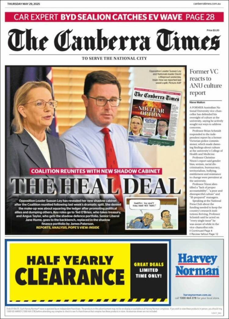 Portada de The Canberra Times (Australia)