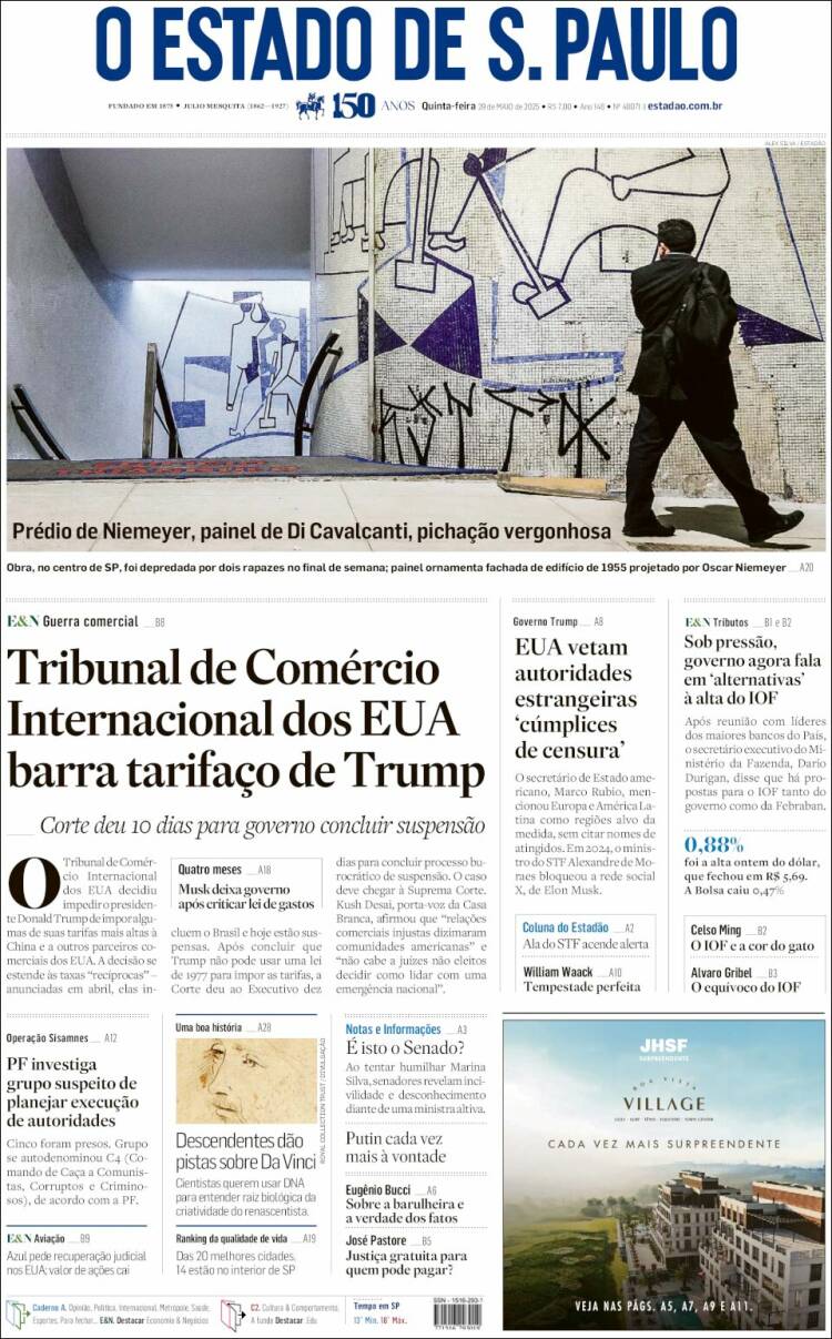 Portada de O Estado de São Paulo (Brasil)