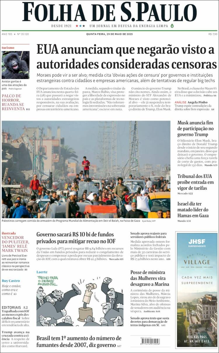 Portada de Folha de São Paulo (Brasil)