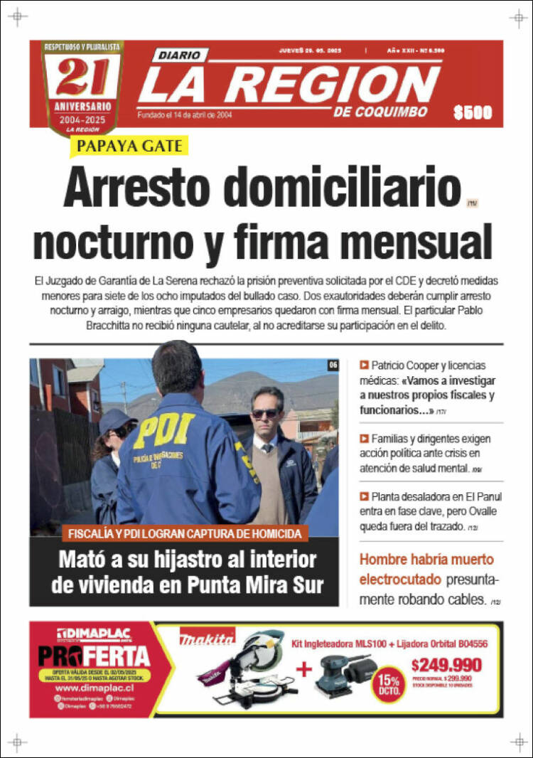 Portada de Diario La Región de Coquimbo (Chile)
