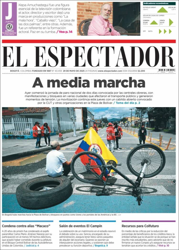 Portada de El Espectador (Colombia)
