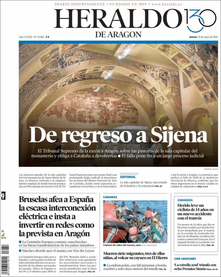 Portada de Heraldo de Aragón (España)