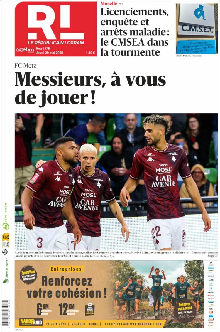 Portada de Le Republicain Lorrain (France)