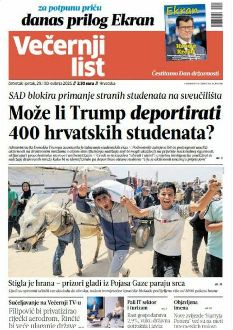 Portada de Večernji (Croatia)