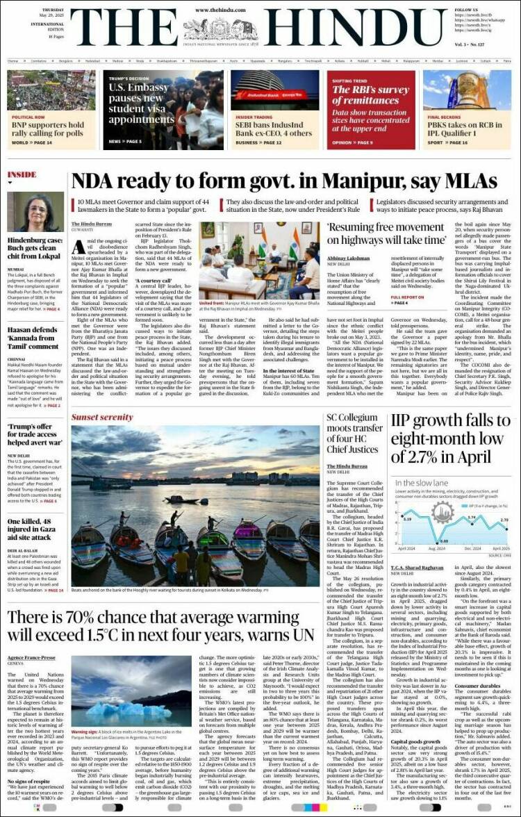 Portada de The Hindu (India)