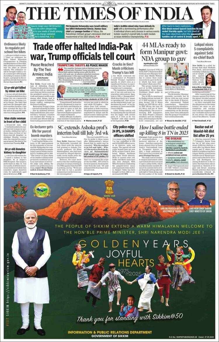 Portada de The Times of India (India)