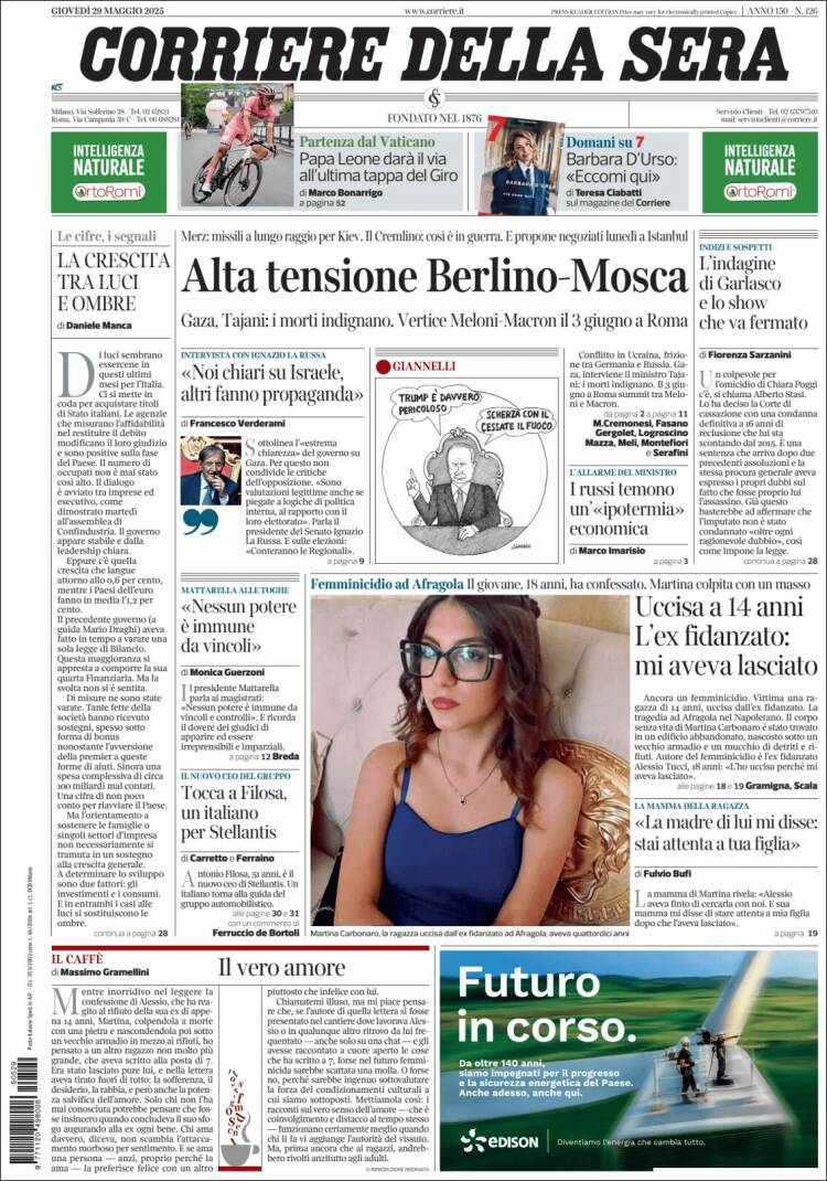 Portada de Corriere della Sera (Italy)