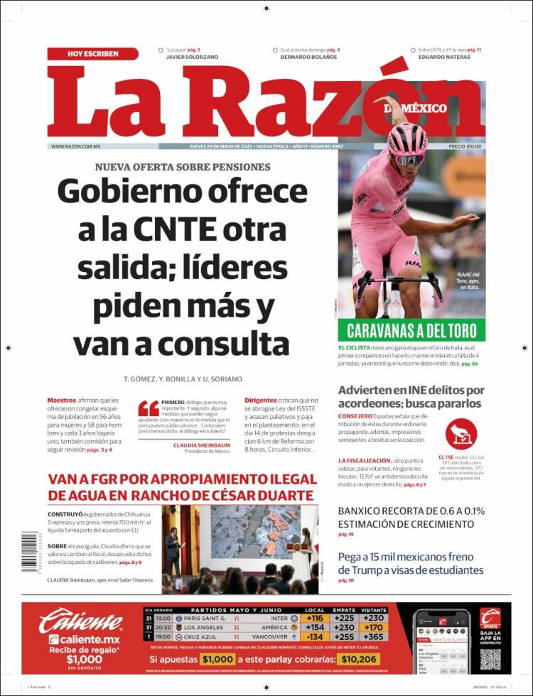 Portada de La Razón (Mexico)