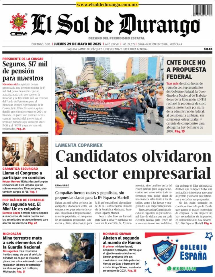 Portada de El Sol de Durango (Mexico)