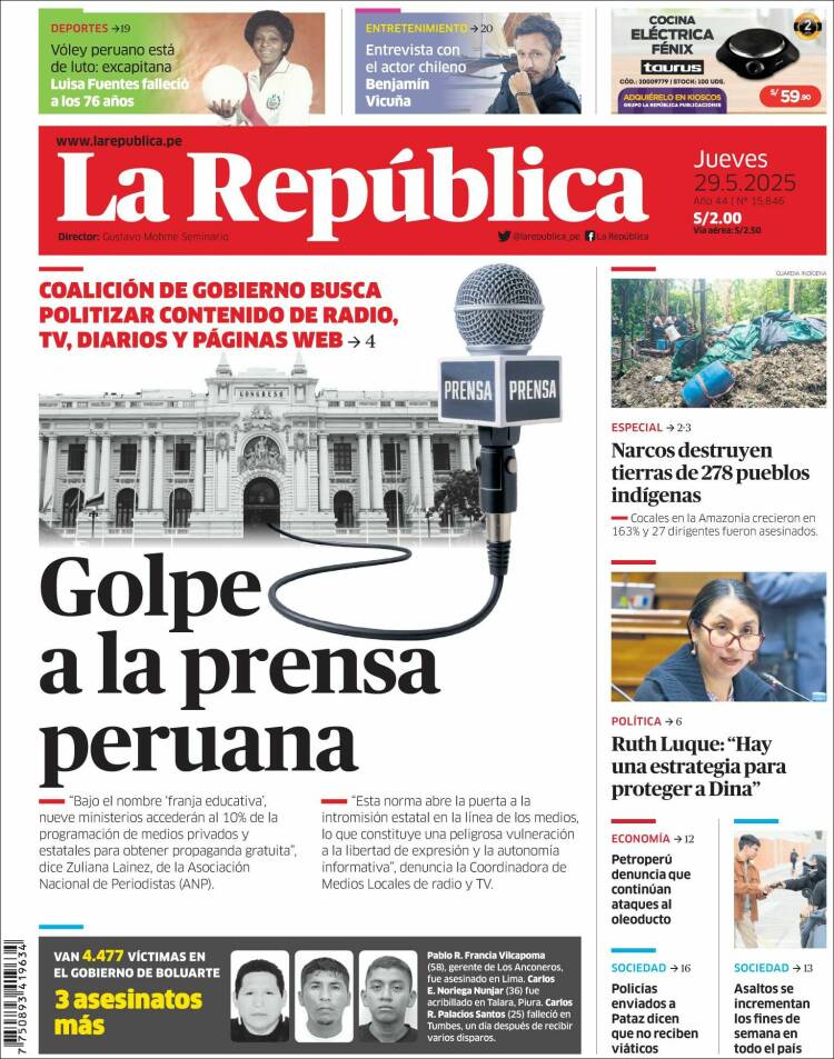 Portada de La Republica (Peru)