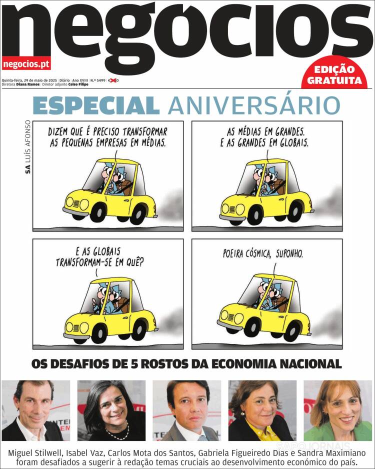 Portada de Jornal de Negócios (Portugal)
