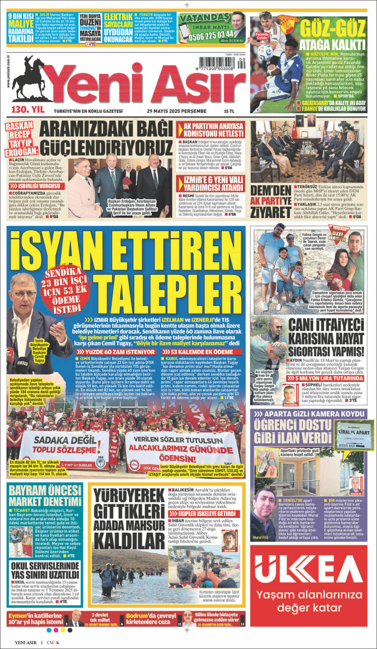 Portada de Yeni Asır (Turquía)