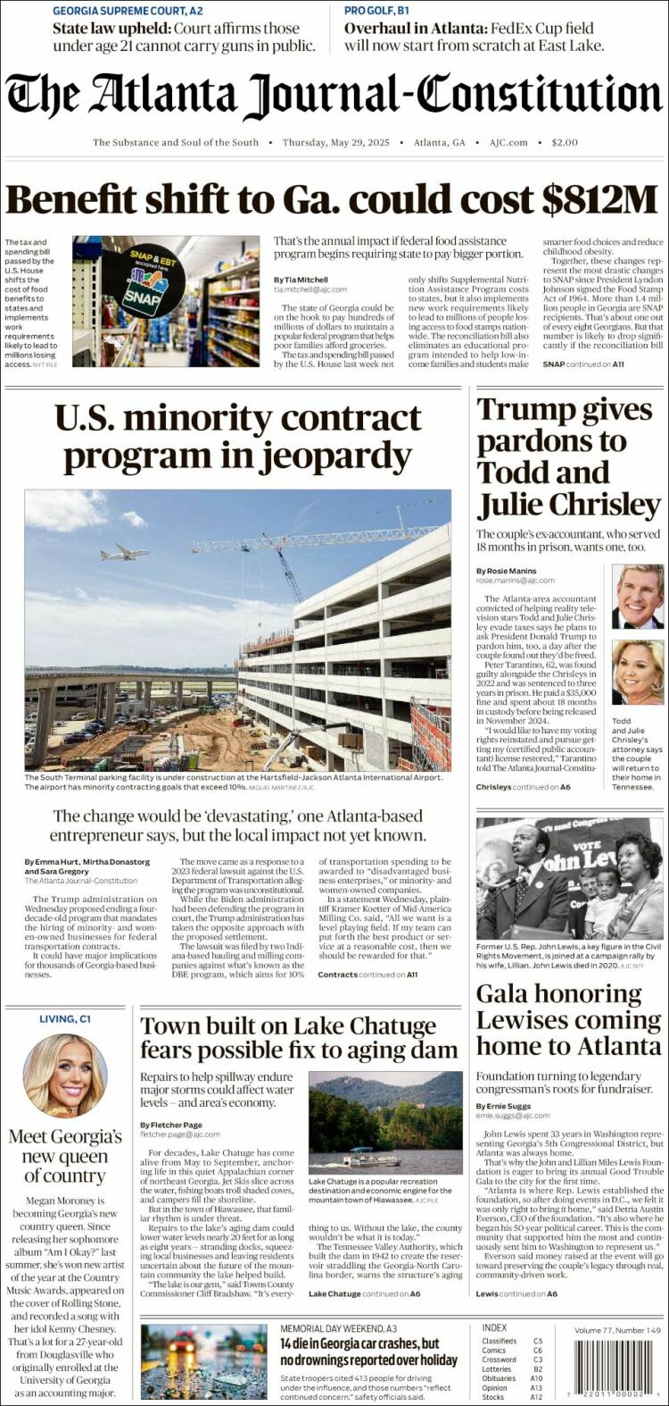 Portada de The Atlanta Journal-Constitution (USA)