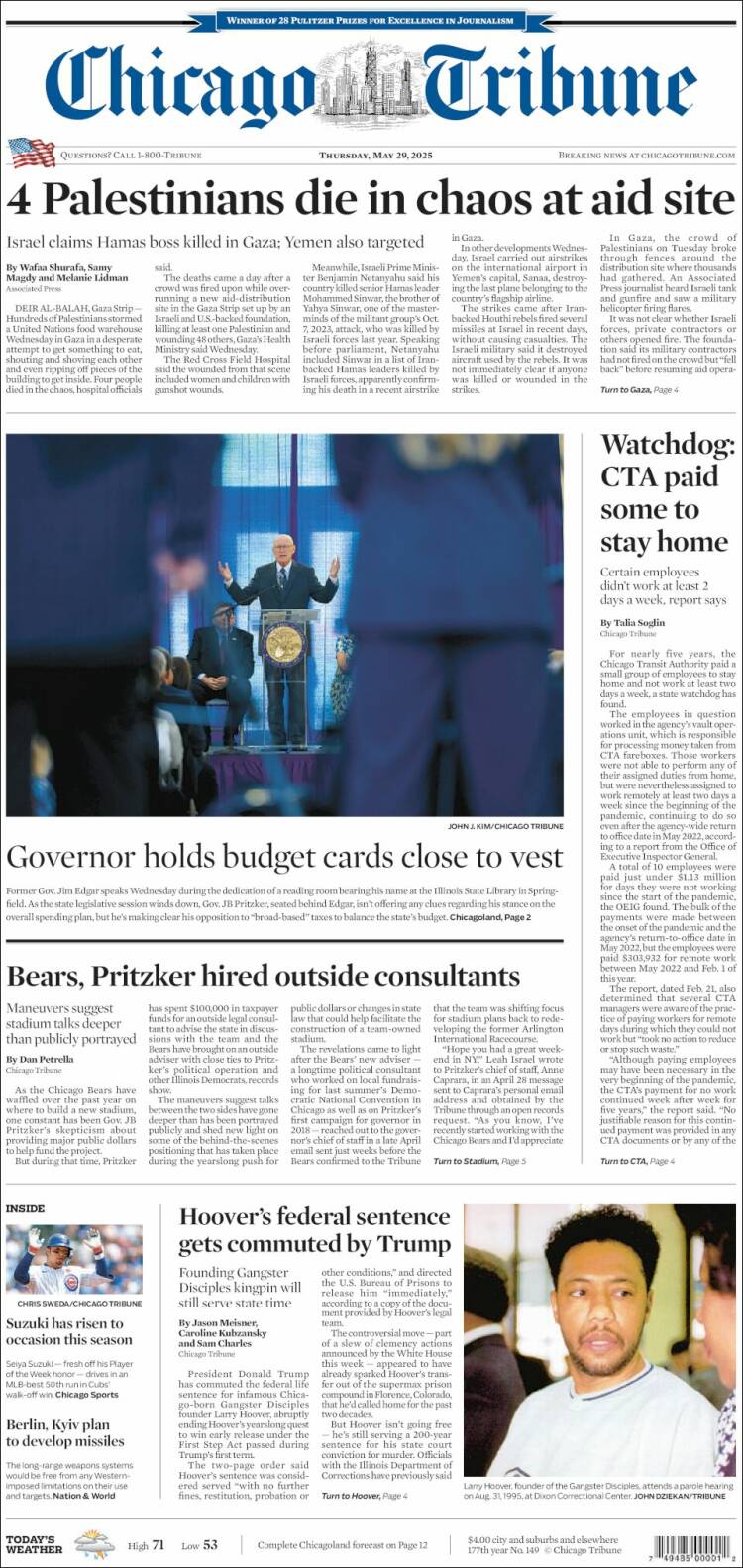 Portada de Chicago Tribune (USA)