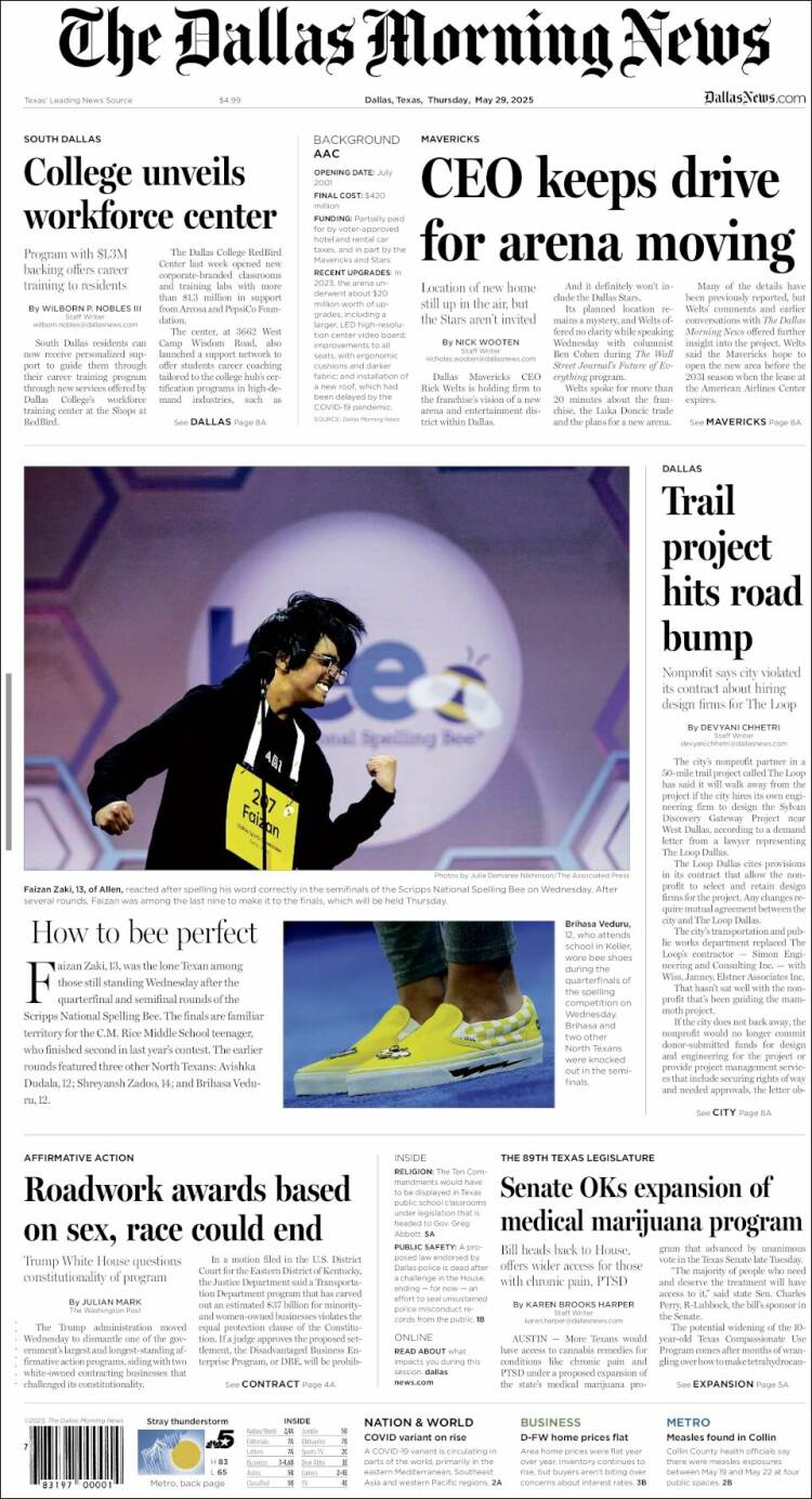 Portada de Dallas Morning News (USA)
