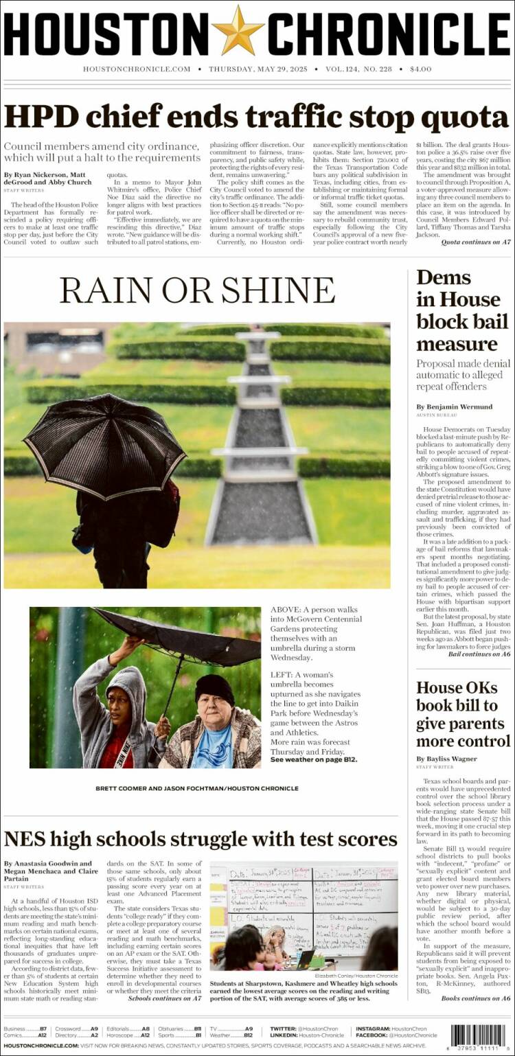 Portada de Houston Chronicle (USA)