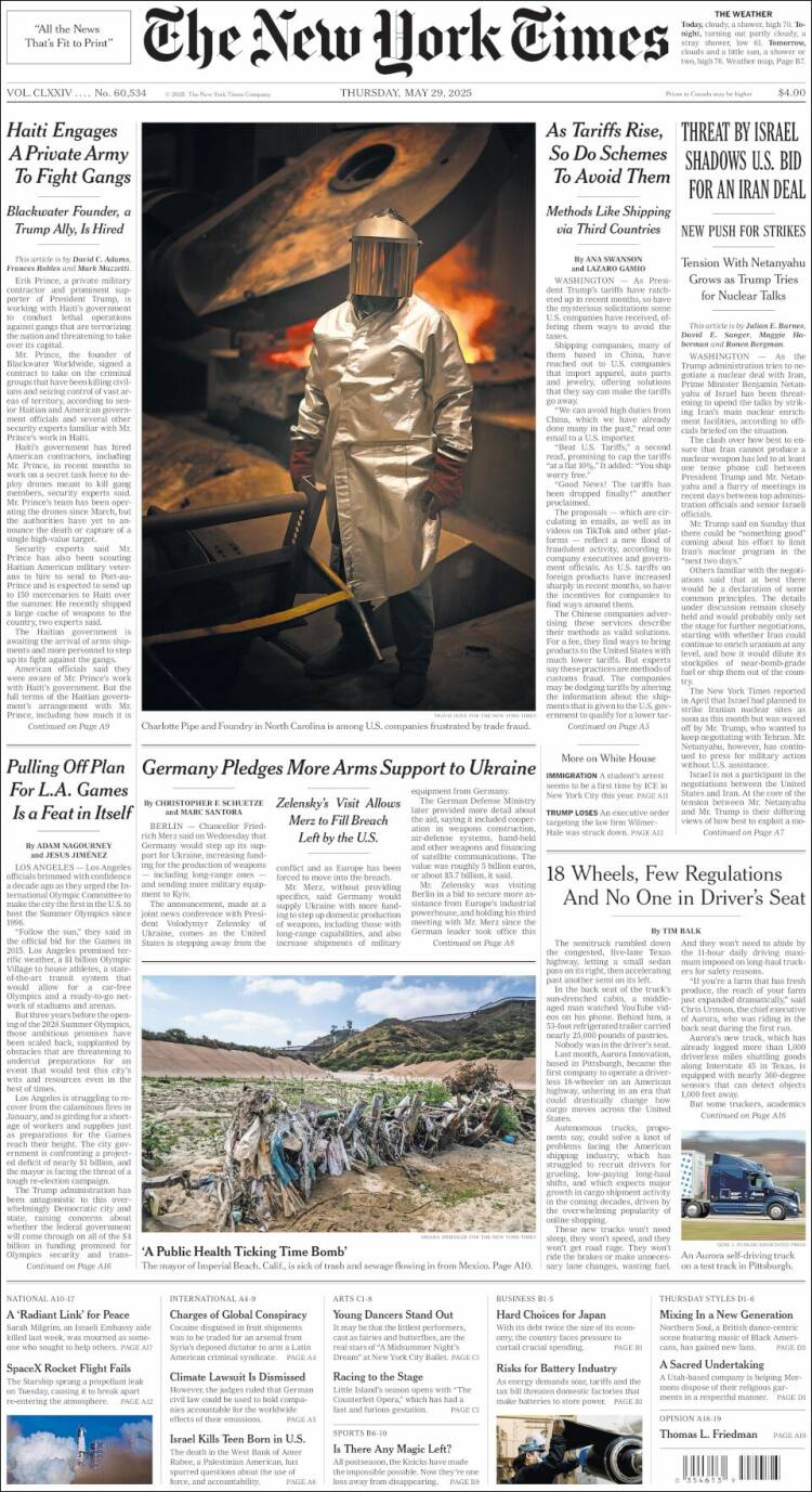 Portada de New York Times (USA)