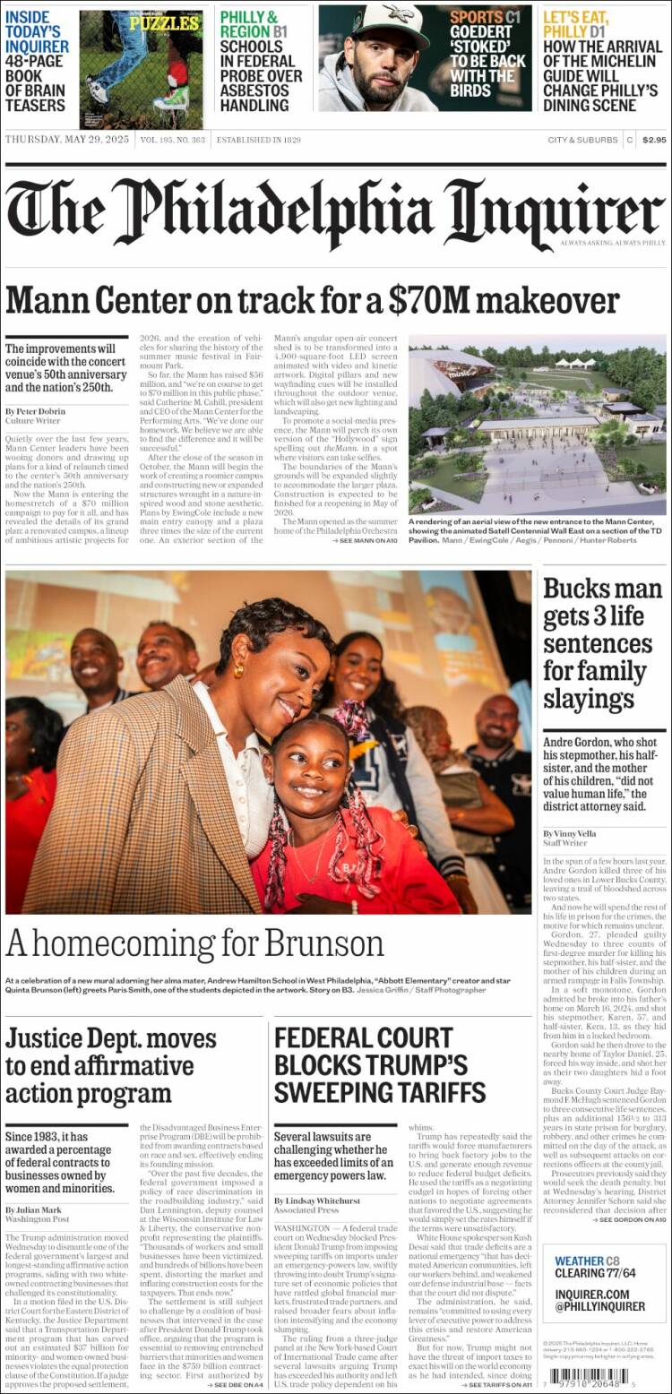 Portada de Philadelphia Inquirer (USA)
