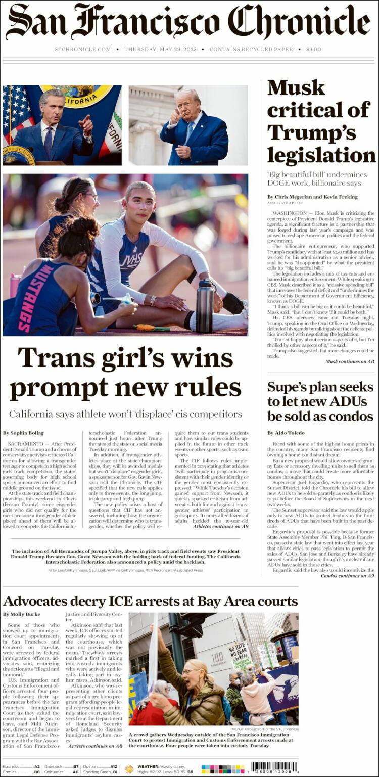Portada de San Francisco Chronicle (USA)
