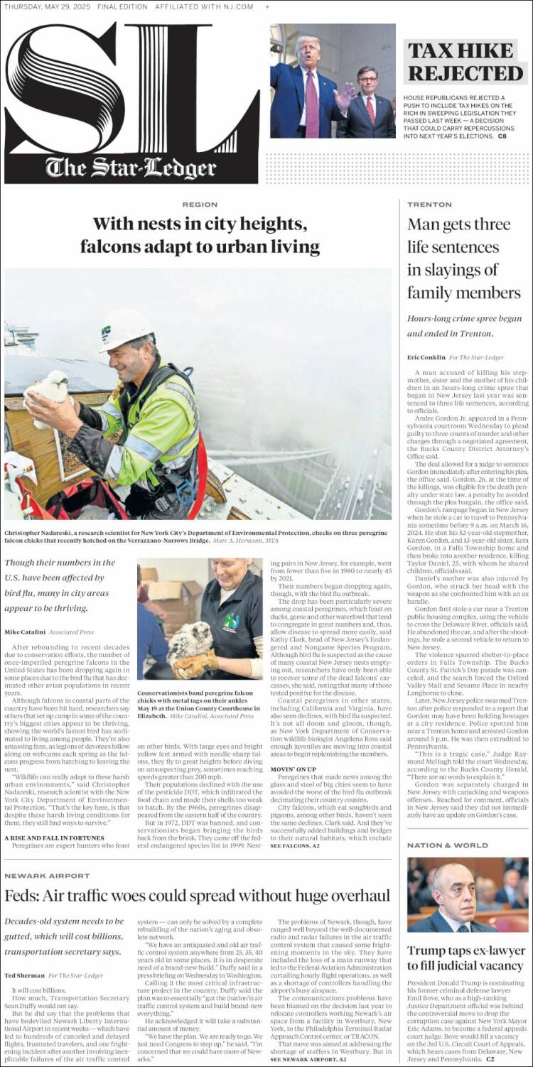 Portada de Star-Ledger (USA)