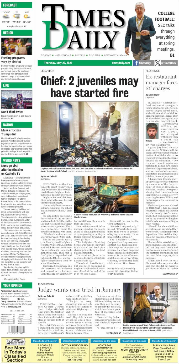 Portada de Times Daily (USA)