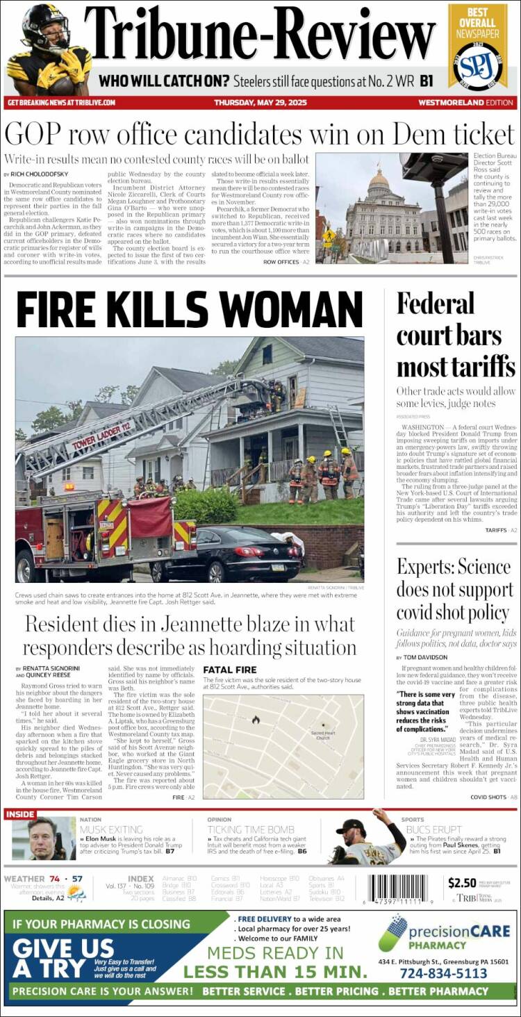 Portada de Tribune-Review (USA)