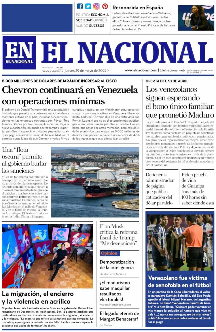 Portada de El Nacional (Venezuela)