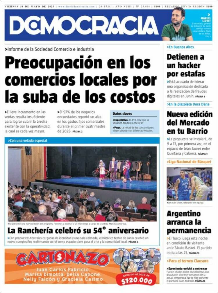 Portada de Diario Democracia (Argentina)