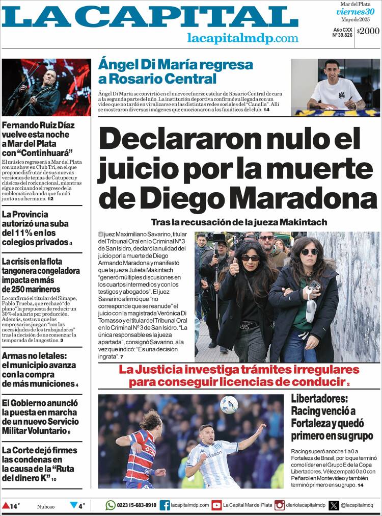 Portada de Diario La Capital - Mar del Plata (Argentina)