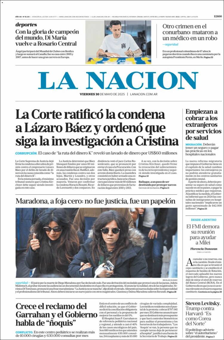 Portada de La Nación (Argentina)