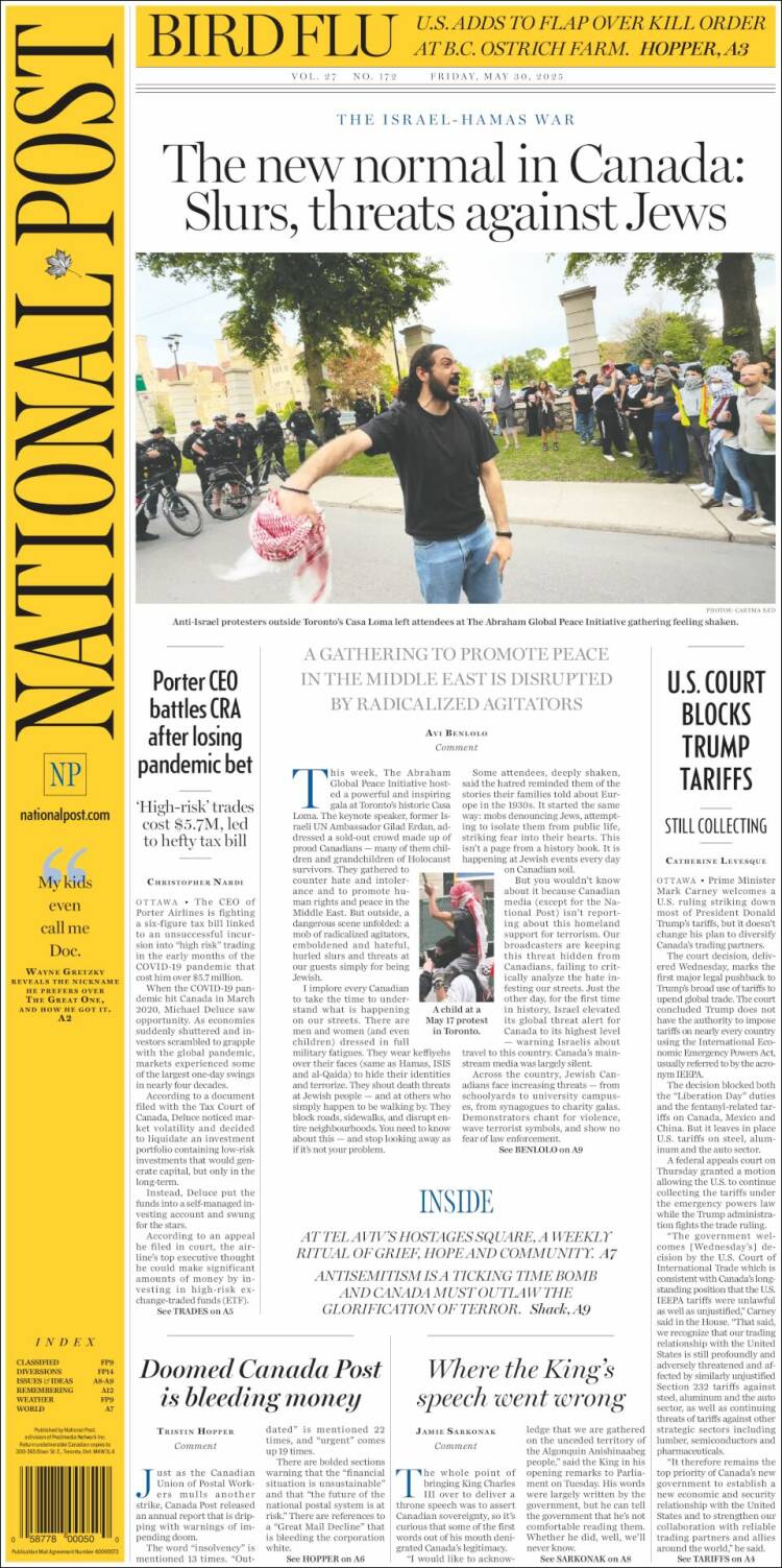 Portada de The National Post (Canada)
