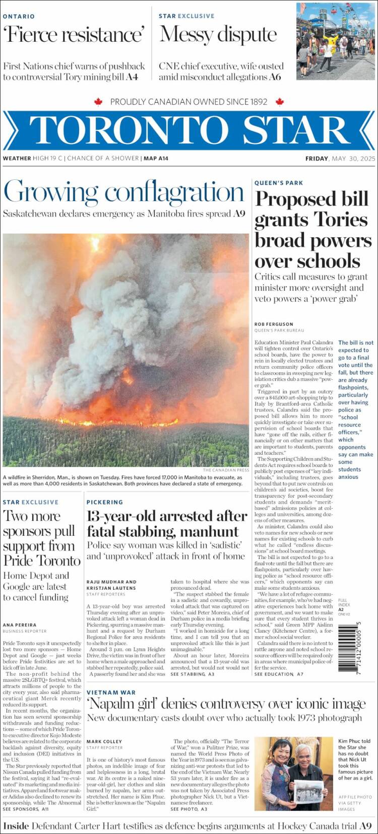 Portada de The Toronto Star (Canada)