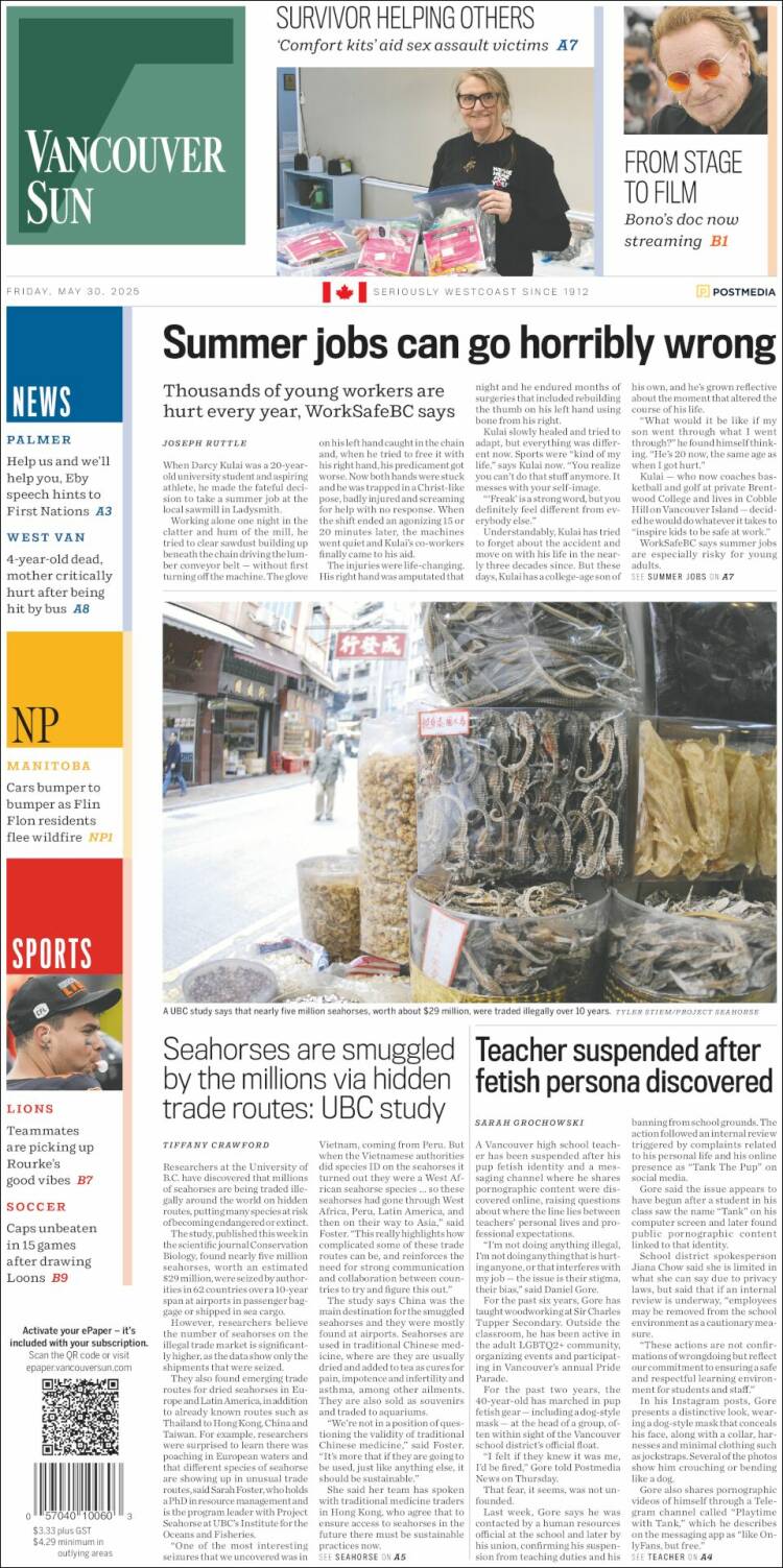 Portada de The Vancouver Sun (Canada)