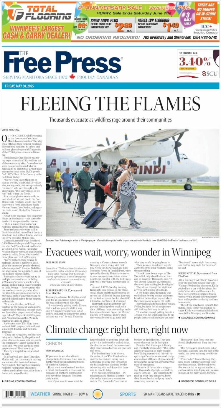 Portada de Winnipeg Free Press (Canada)