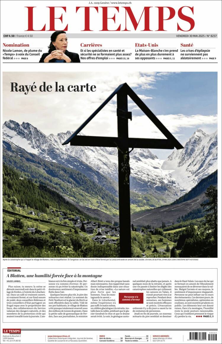 Portada de Le Matin (Switzerland)