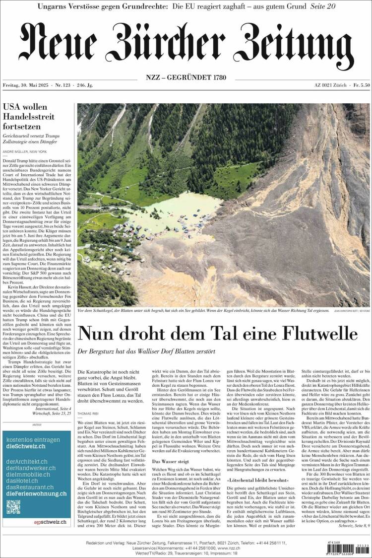 Portada de Neue Zürcher Zeitung (Switzerland)