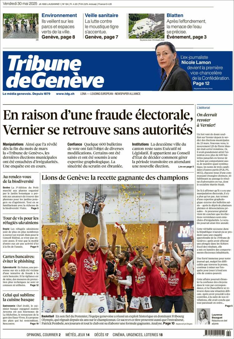 Portada de La Tribune de Genève (Switzerland)
