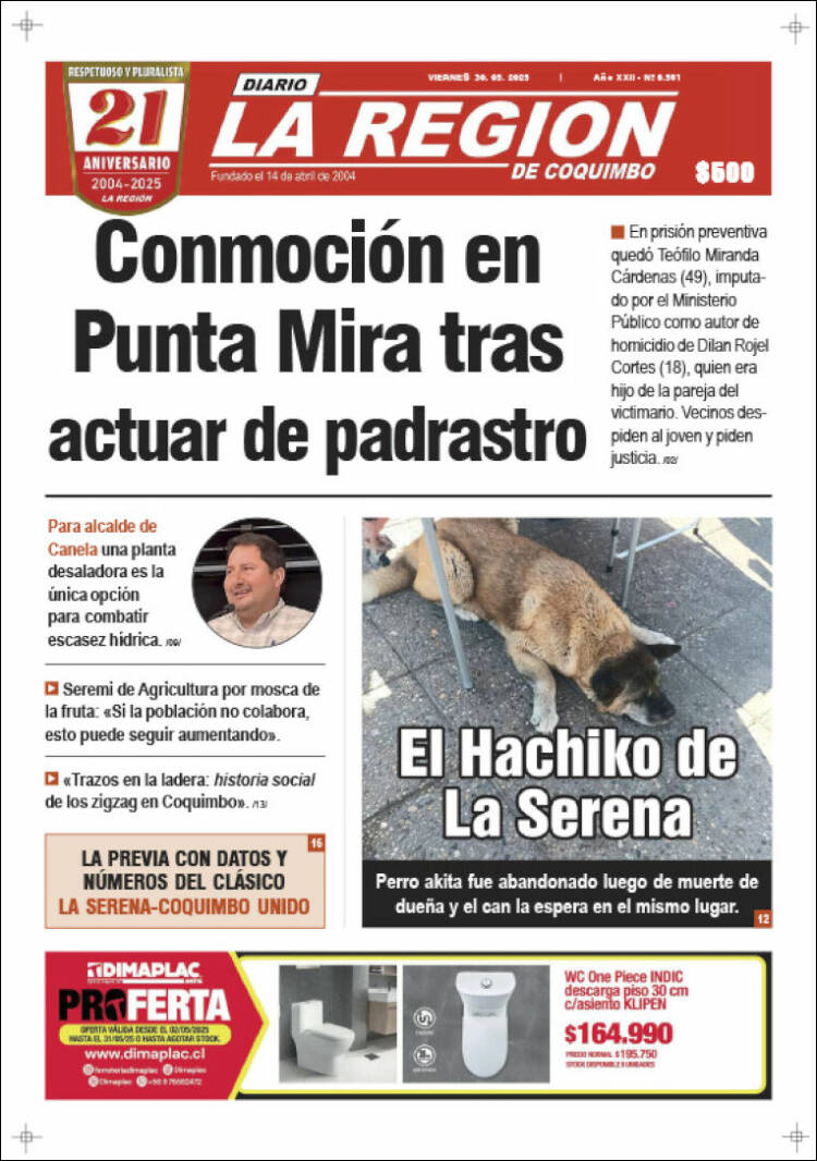 Portada de Diario La Región de Coquimbo (Chile)