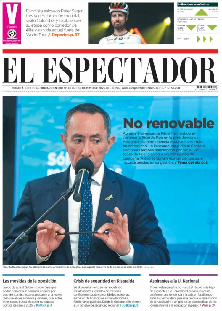 Portada de El Espectador (Colombia)