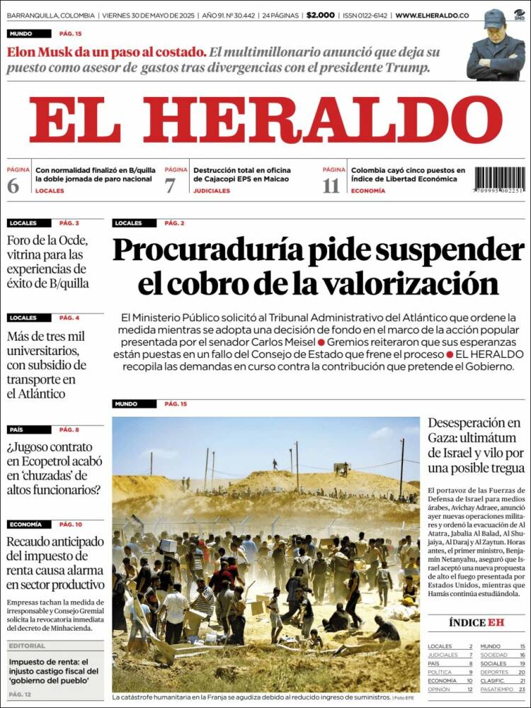 Portada de El Heraldo (Colombia)