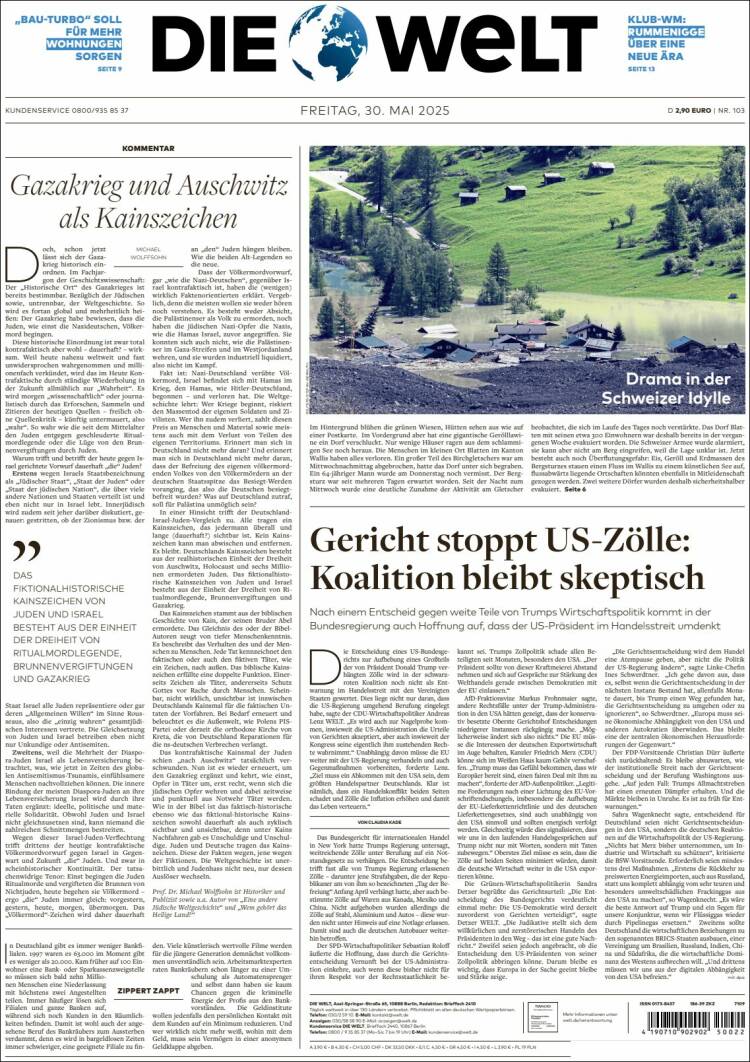 Portada de Die Welt (Germany)