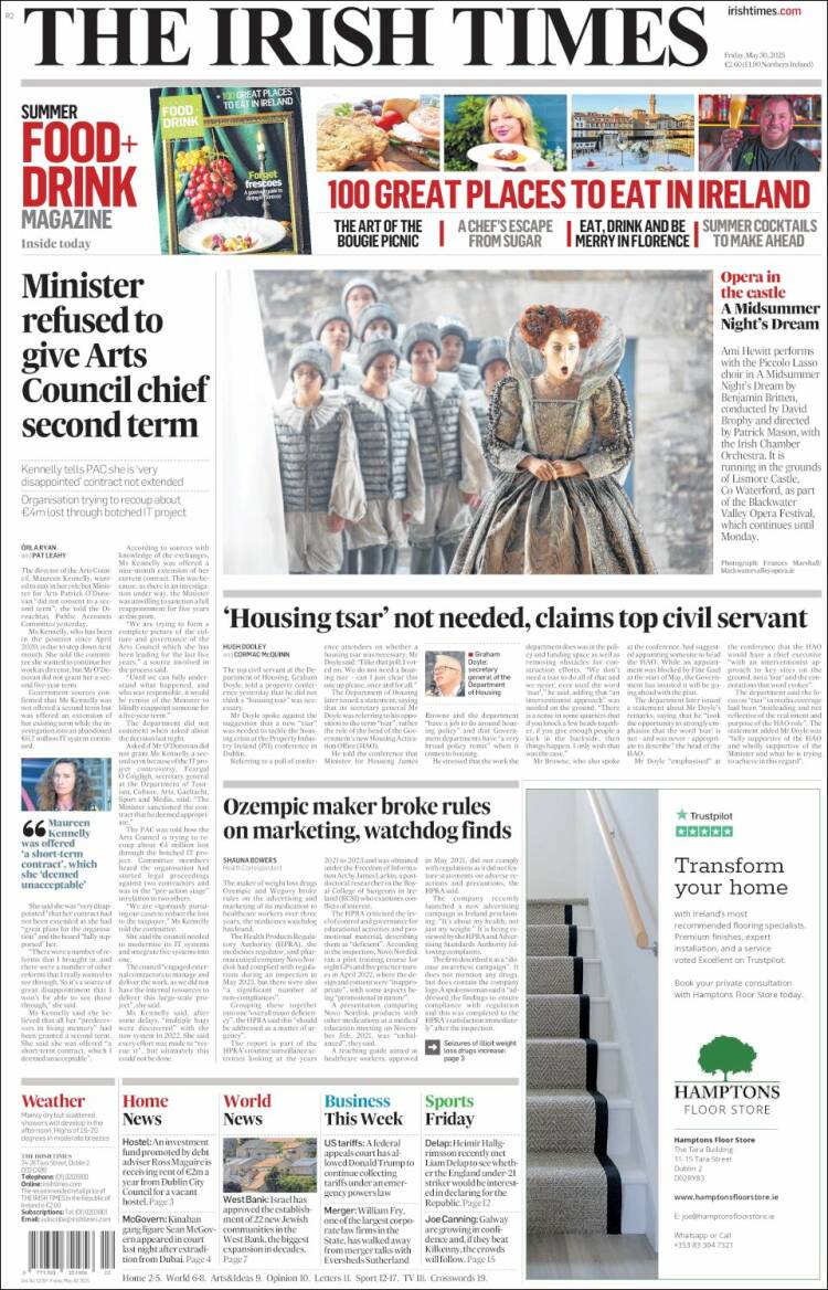 Portada de Irish Times (Irlande)