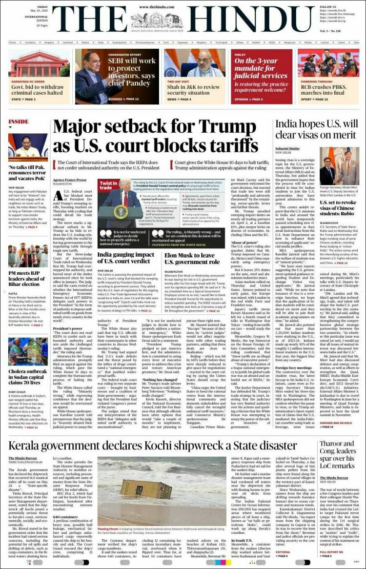 Portada de The Hindu (Inde)