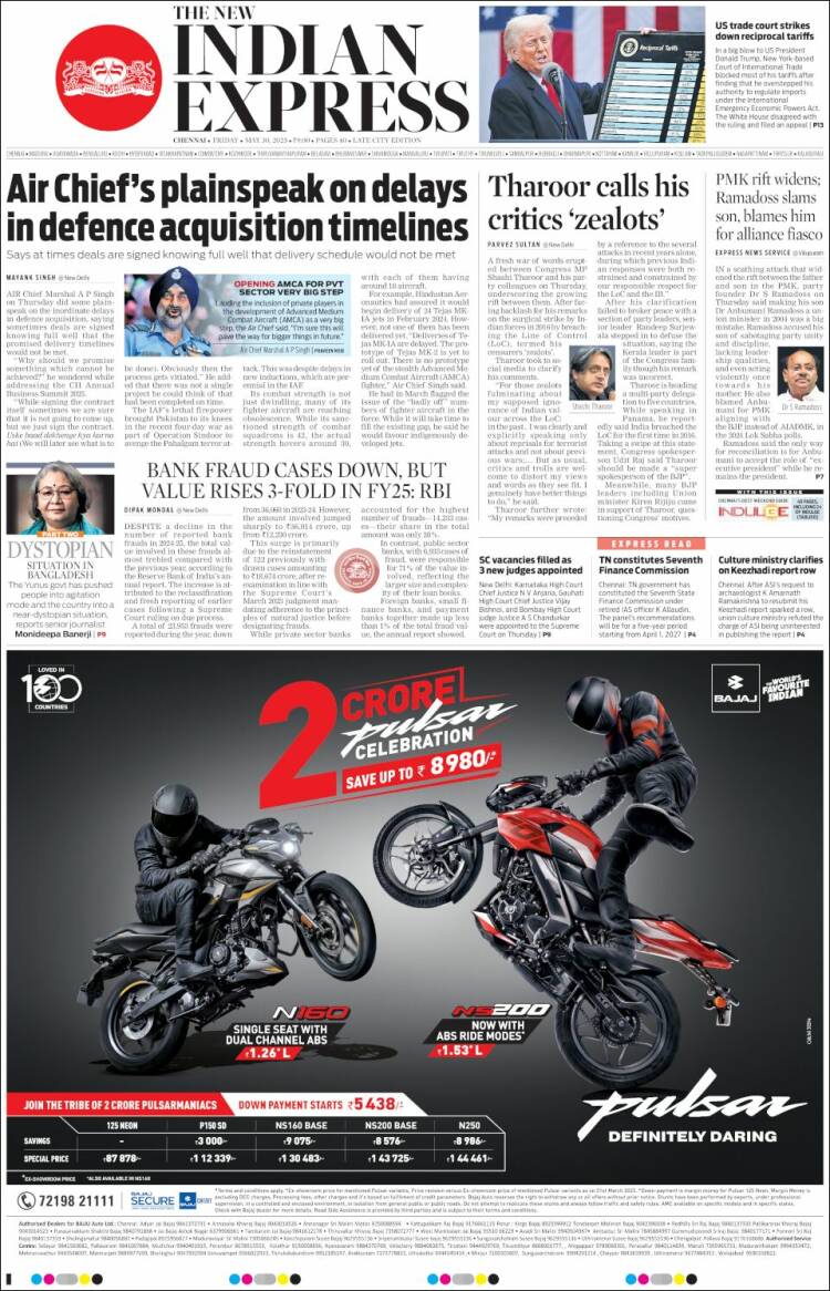 Portada de New Indian Express (Inde)