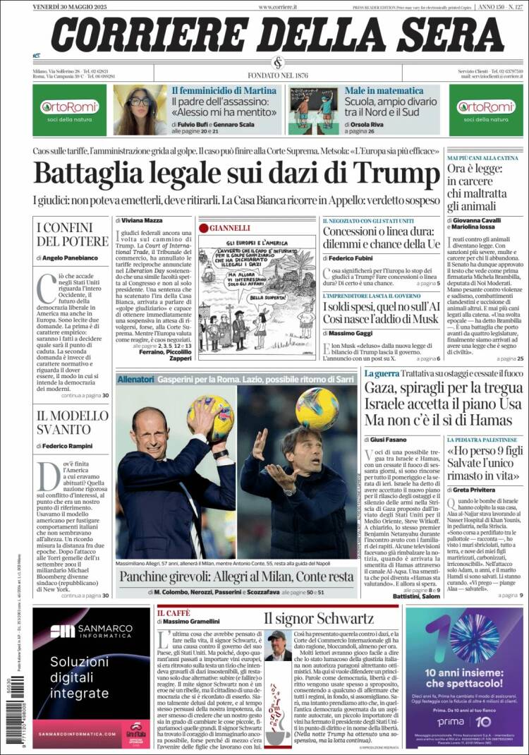 Portada de Corriere della Sera (Italy)
