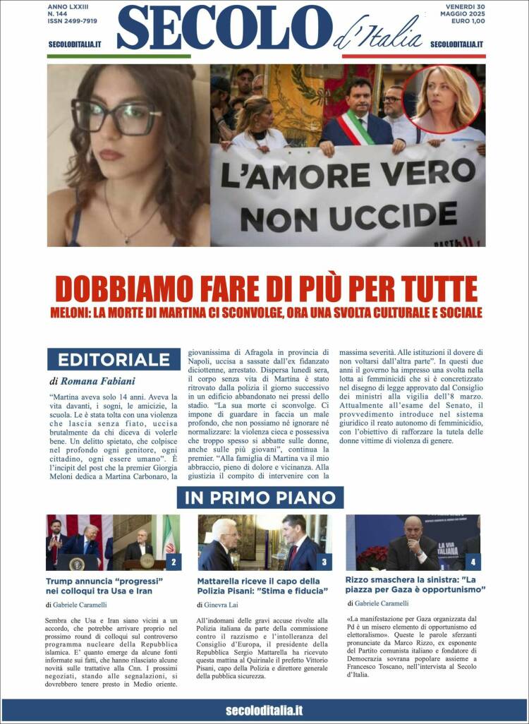 Portada de Secolo d'Italia (Italy)