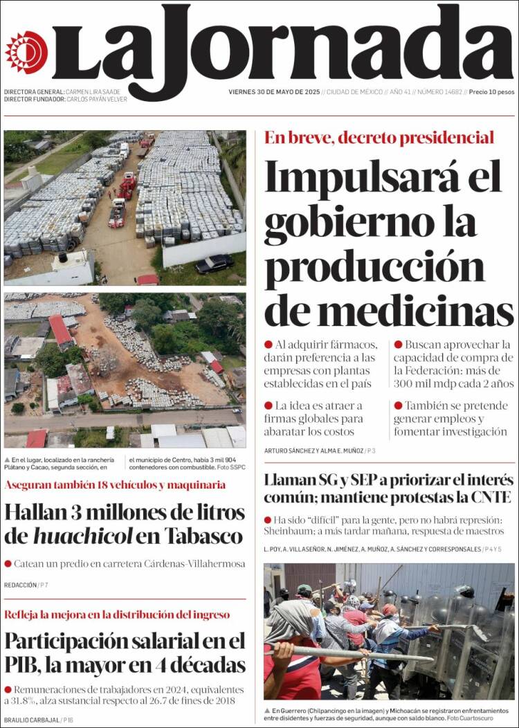 Portada de La Jornada (Mexico)