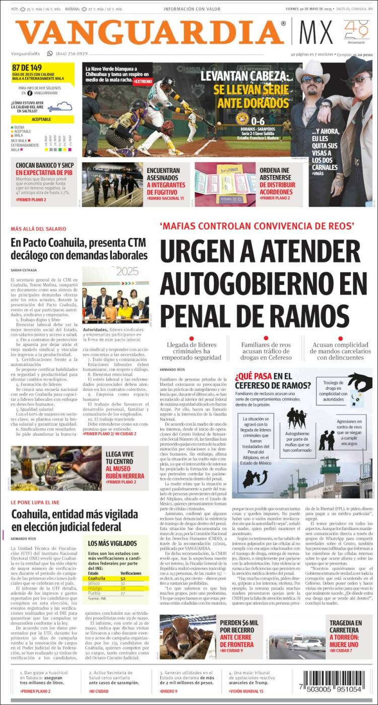 Portada de Vanguardia (Mexico)