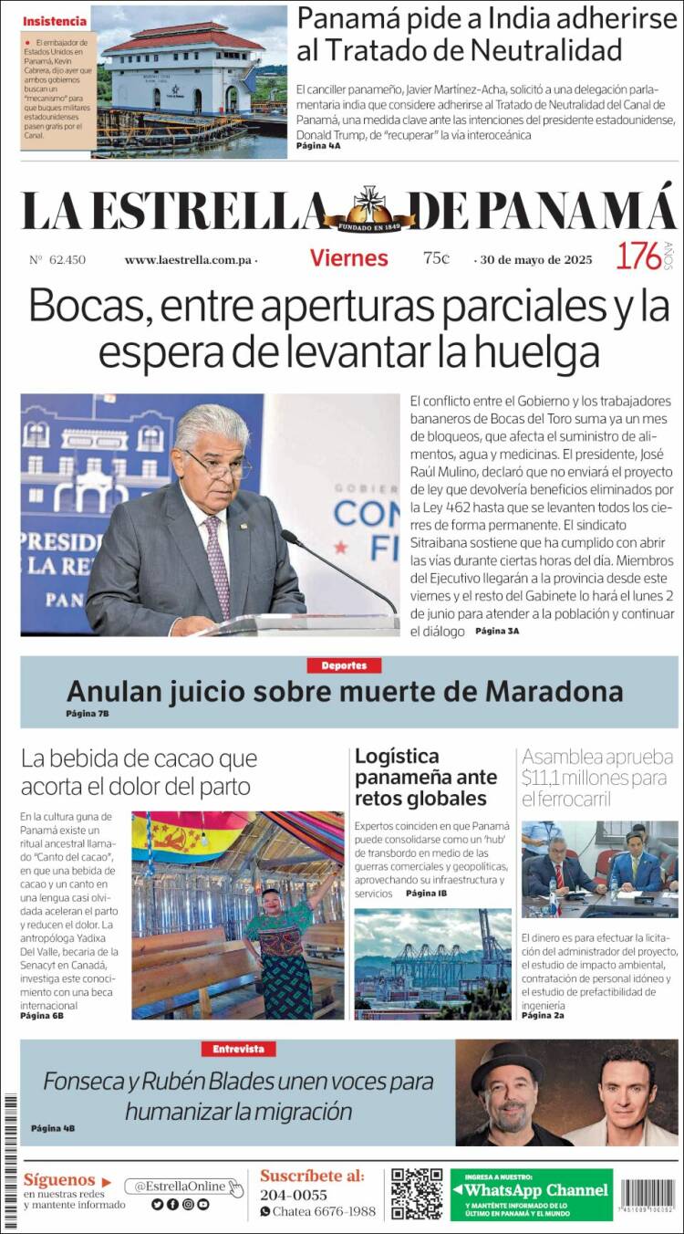 Portada de La Estrella de Panamá (Panama)
